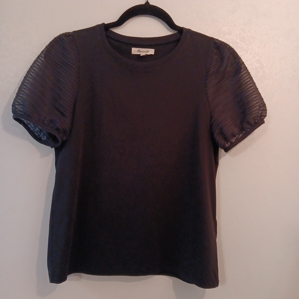 Madewell Women's Blouse Sz XXS  Black Sheer‎ Puff Short Sleeves